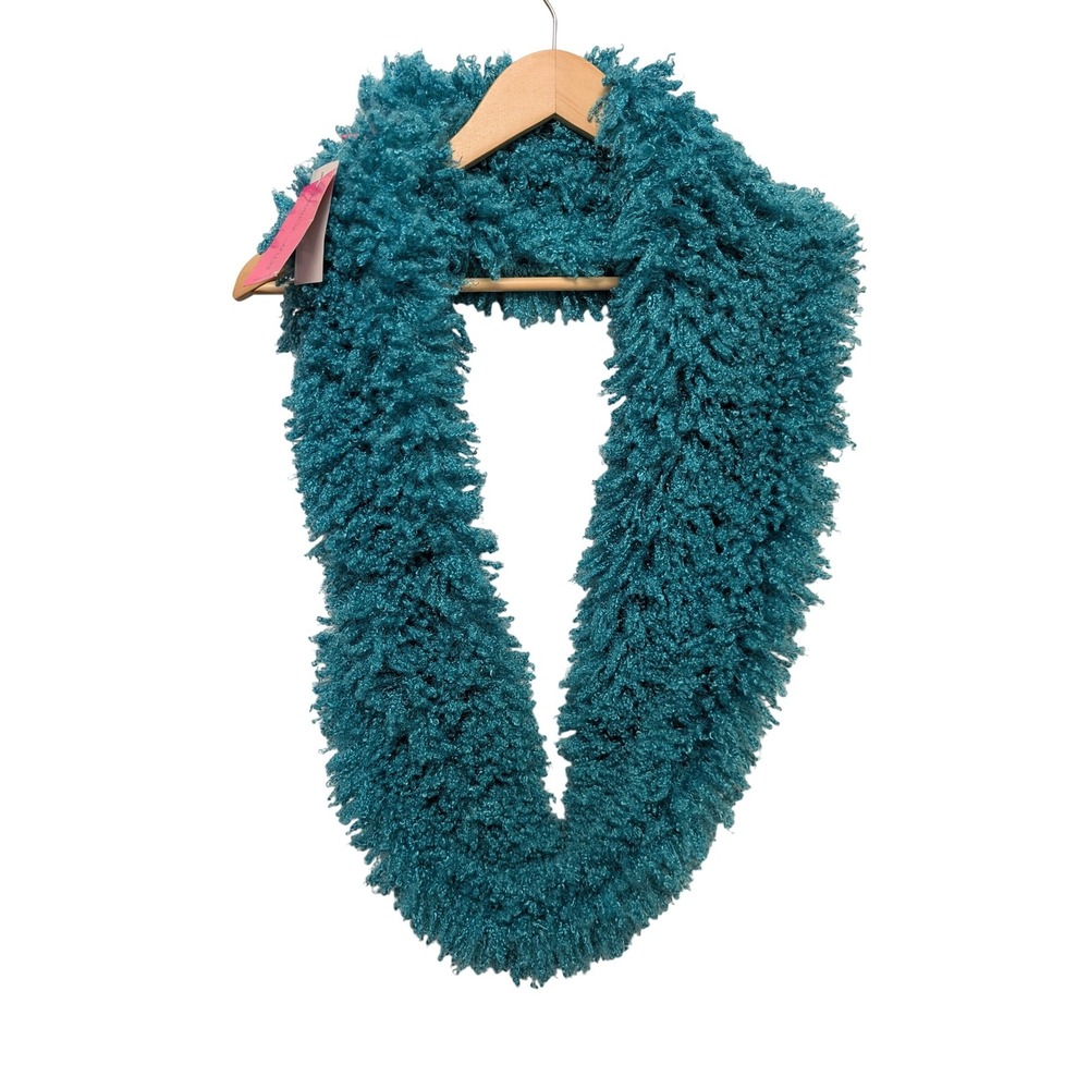 Betsey Johnson Faux Fur Infinity Scarf Teal Curly Shaggy Maximalist Artsy‎ Bold